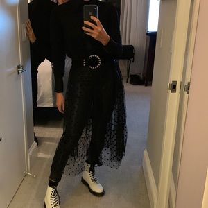 Black sheer long sleeve- dress with velvet dots